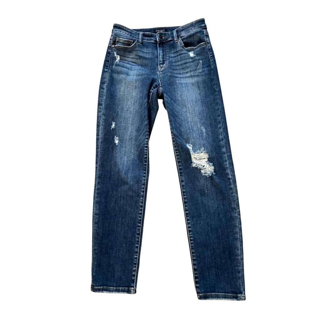Judy Blue Slim Fit Distressed Raw Hem Jeans Dark Wash JB82204DK Womens 5/27